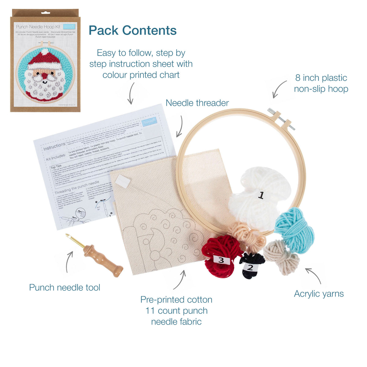 Christmas father christmas punch needle design in a hoop