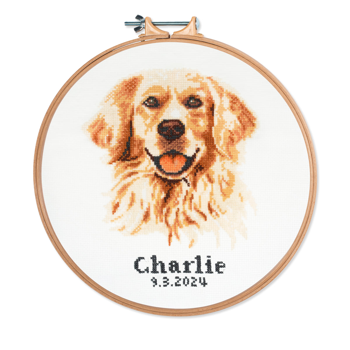 Finished golden labrador retriever counted cross stitch design