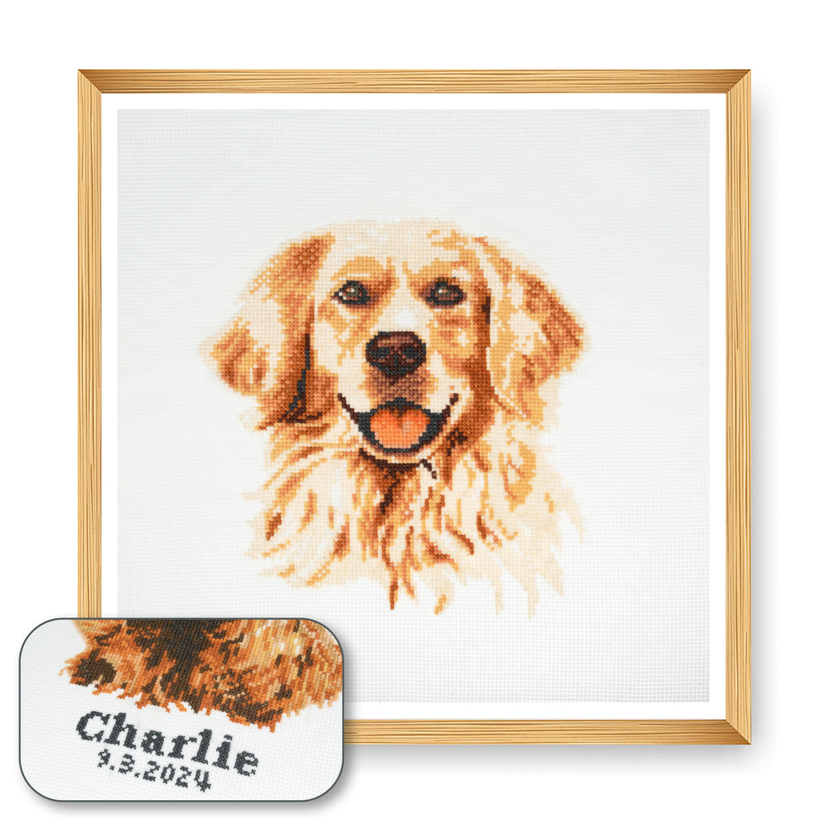 Finished golden labrador retriever counted cross stitch design