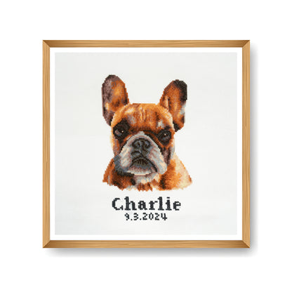 Finished french bulldog counted cross stitch design