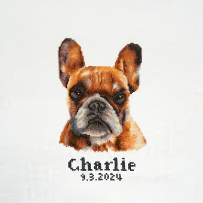 Finished french bulldog counted cross stitch design