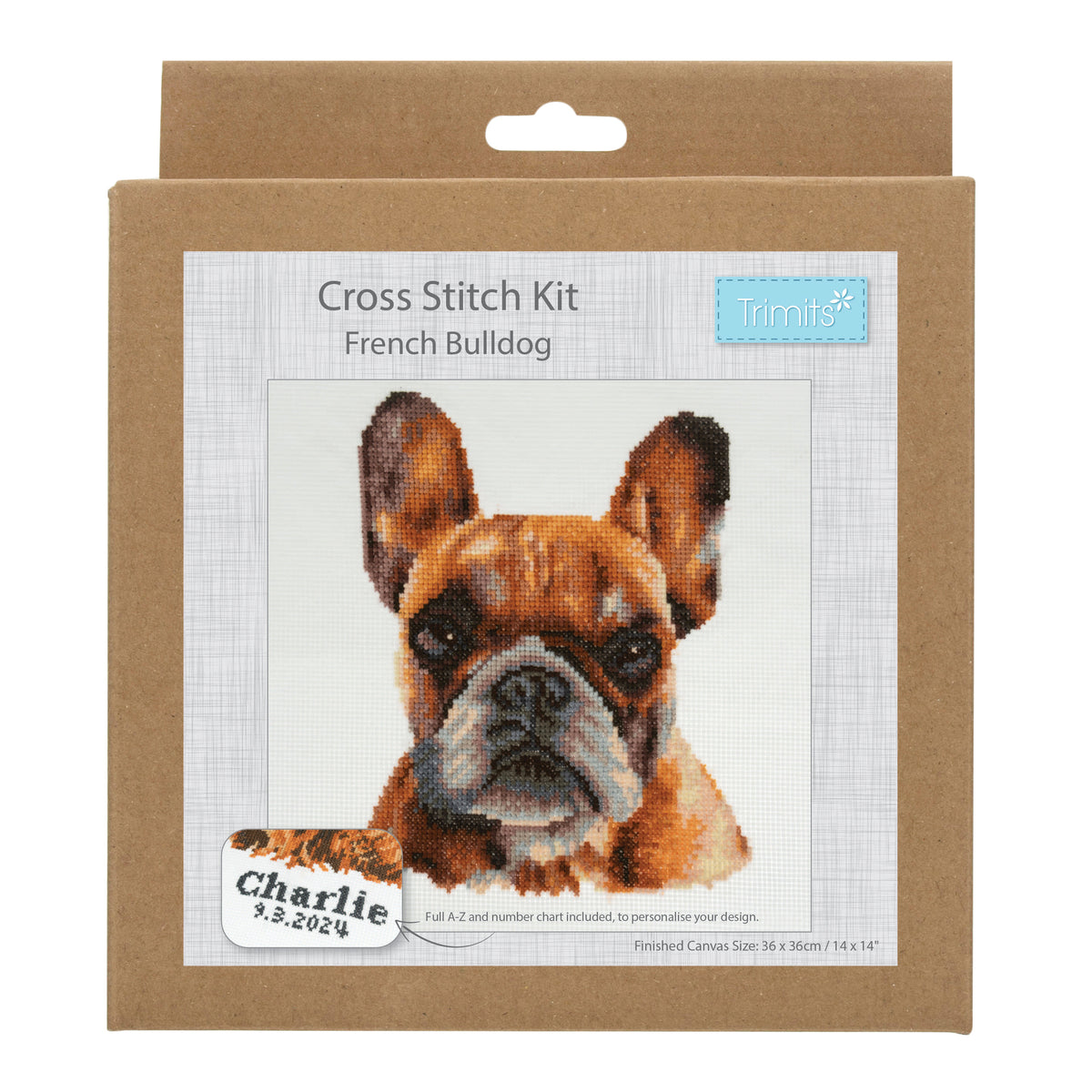 Finished french bulldog counted cross stitch design