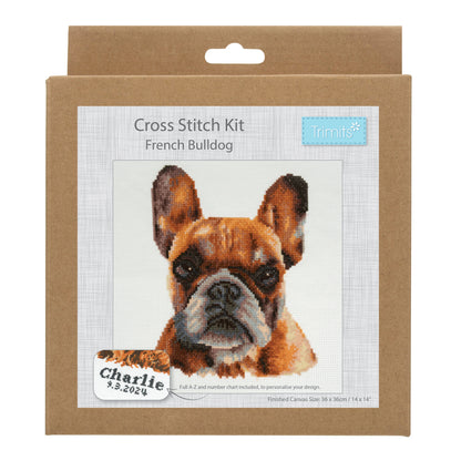 Finished french bulldog counted cross stitch design