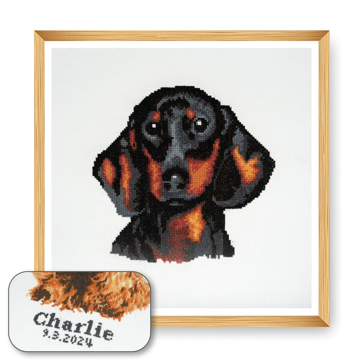 Finished dachshund counted cross stitch design