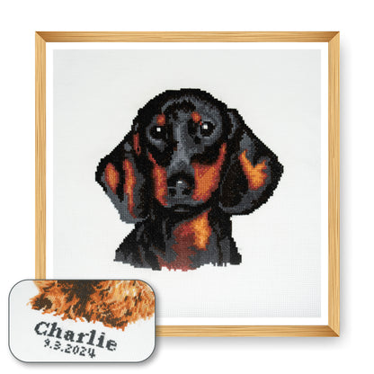 Finished dachshund counted cross stitch design