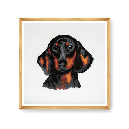 Finished dachshund counted cross stitch design