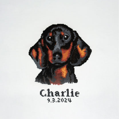 Finished dachshund counted cross stitch design