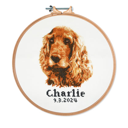 Finished cocker spaniel counted cross stitch design