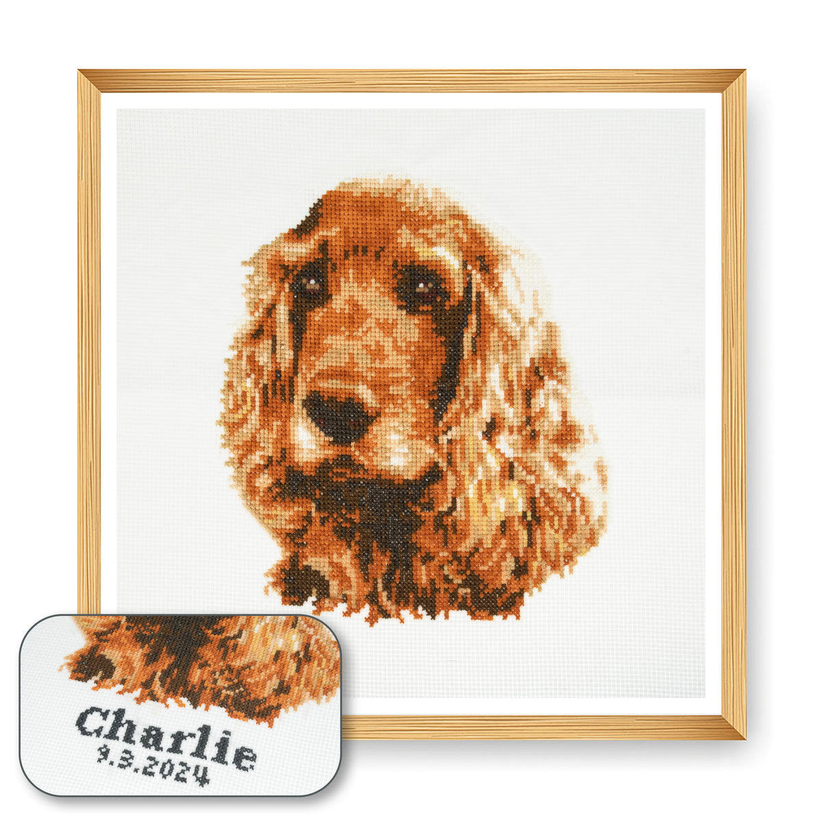 Finished cocker spaniel counted cross stitch design