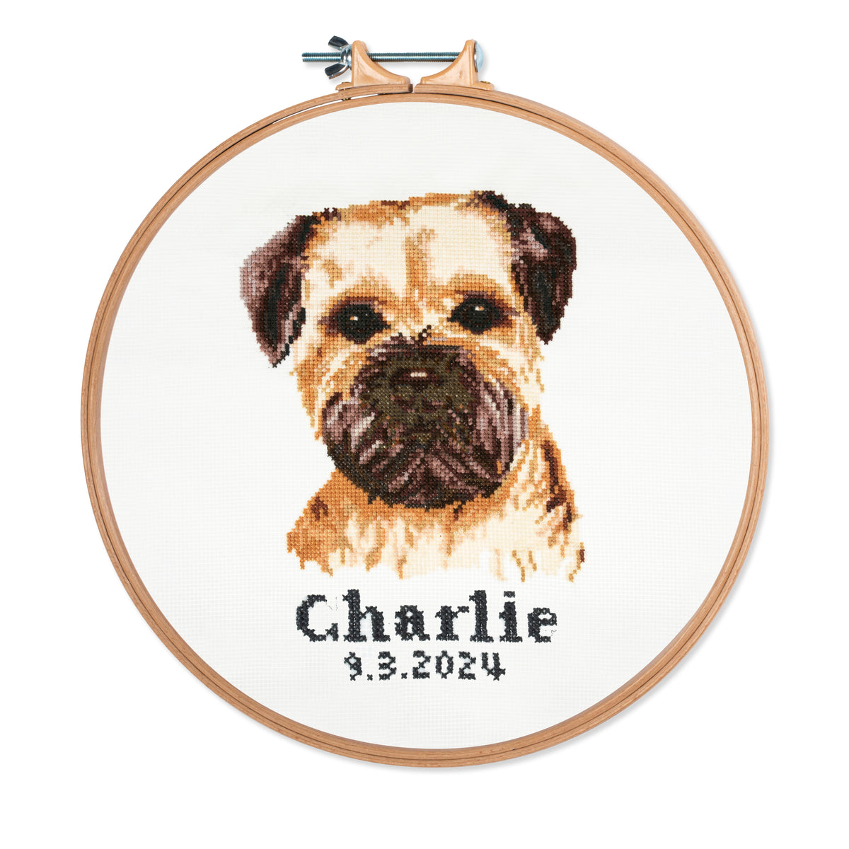 Finished border terrier counted cross stitch design