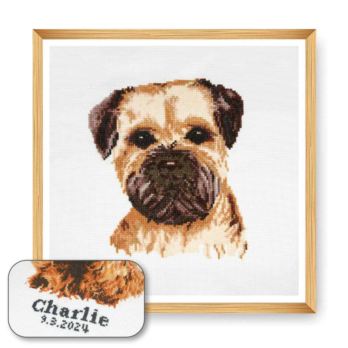 Finished border terrier counted cross stitch design