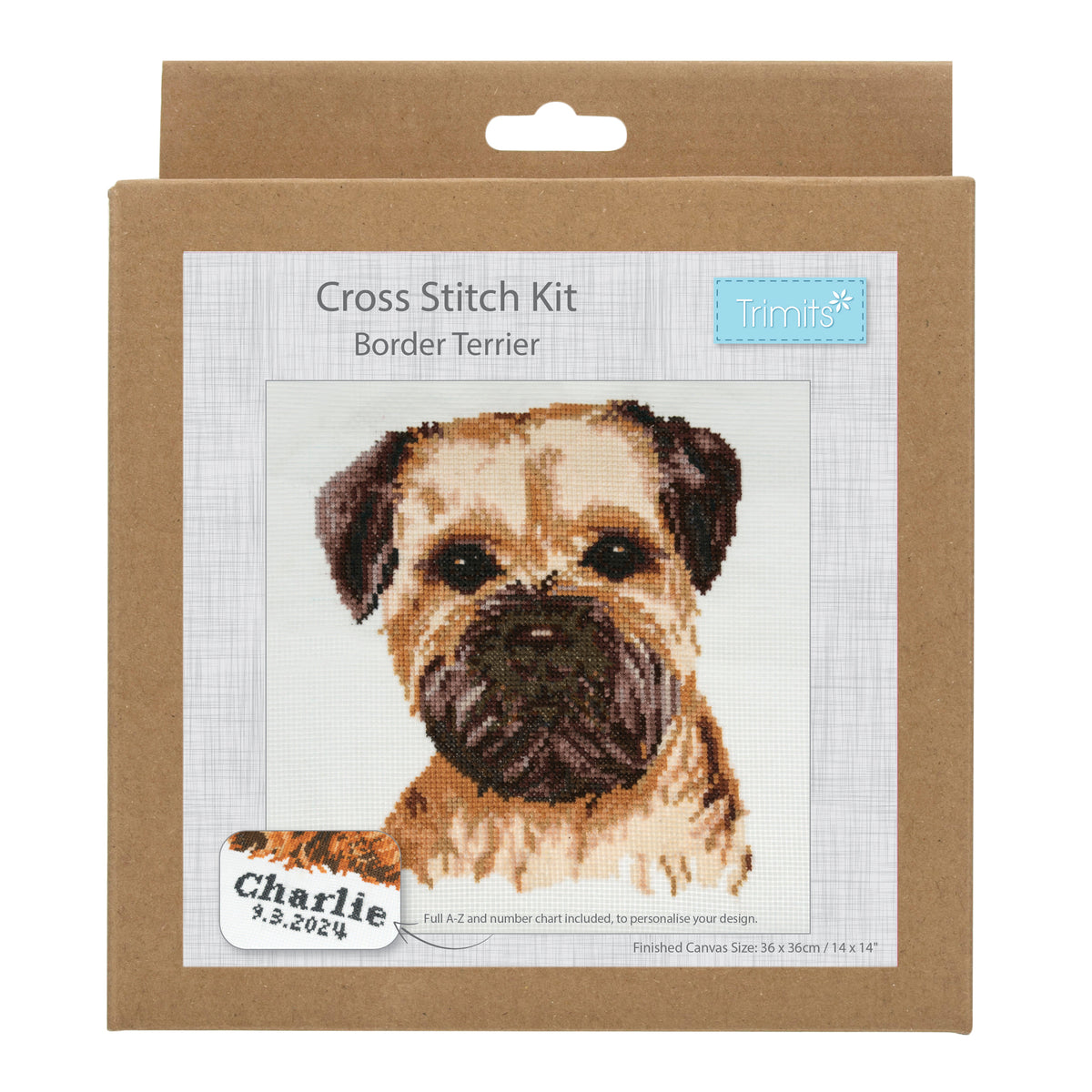 Finished border terrier counted cross stitch design