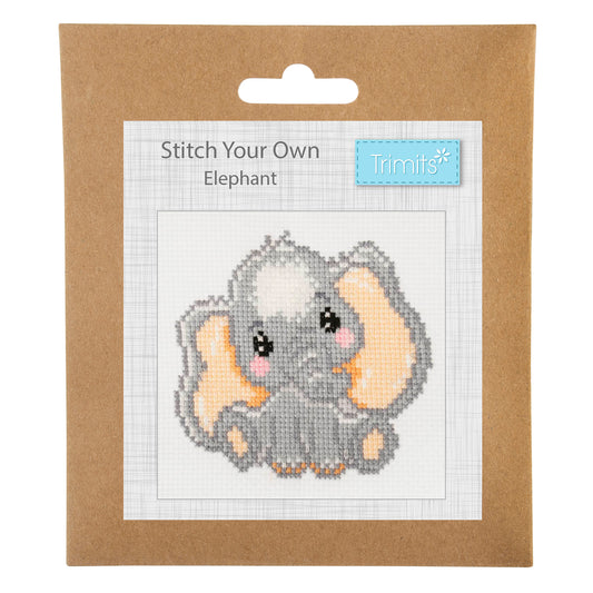 Trimits mini cross stitch kit showing an elephant