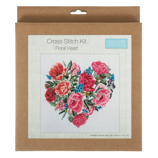 Finished counted cross stitch of a floral heart