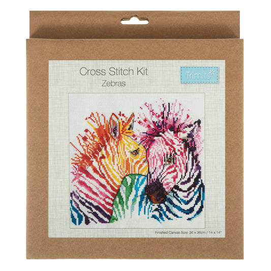 Finished counted cross stitch of zebras
