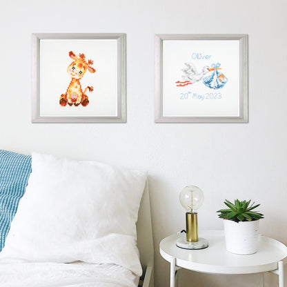 Trimits mini cross stitch kit showing a giraffe