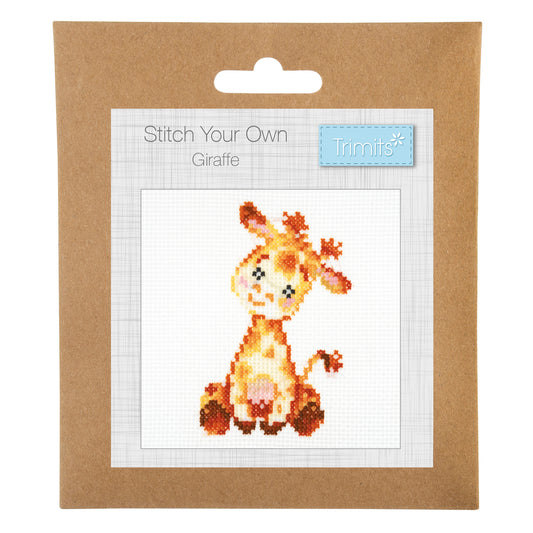 Trimits mini cross stitch kit showing a giraffe