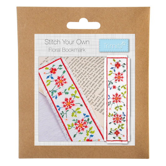 Trimits cross stitch bookmark kit showing a floral design