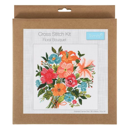 Finished counted cross stitch of a floral bouquet