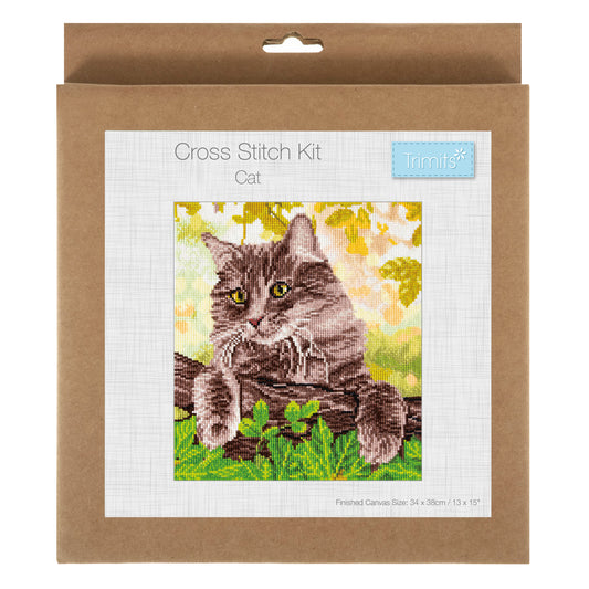 Finished counted cross stitch of a cat