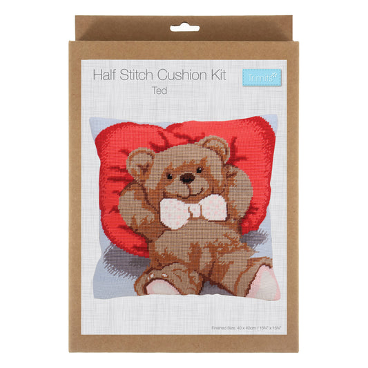 Finished tapestry cushion with a teddy bear design