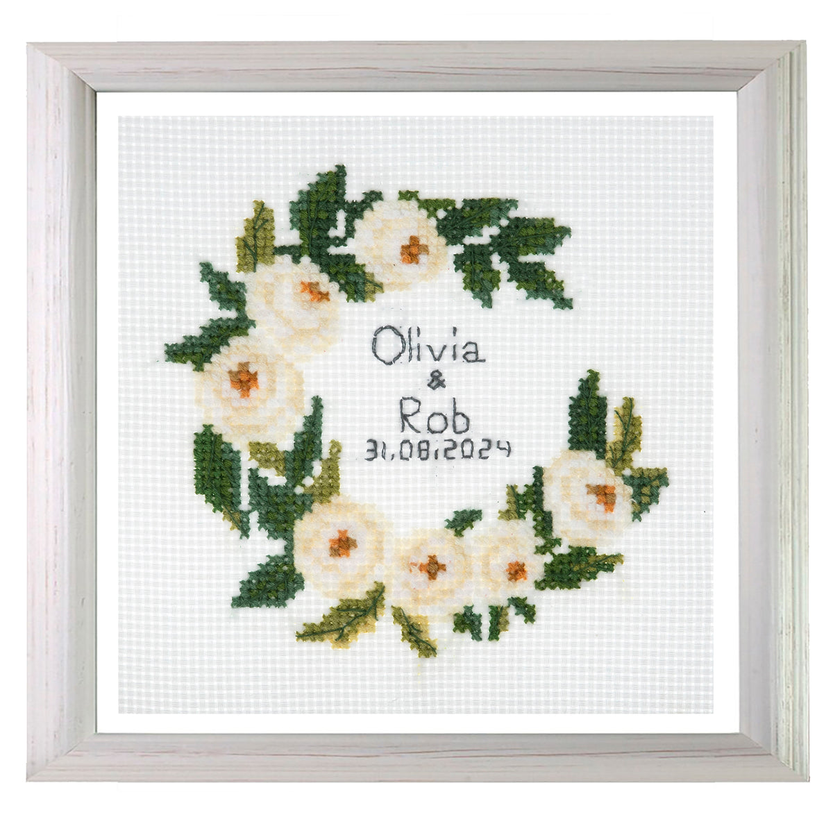 Trimits mini cross stitch kit showing a celebration wreath