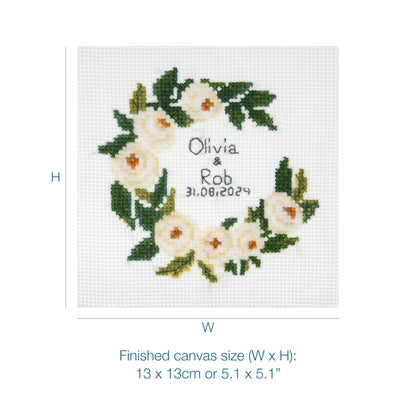 Trimits mini cross stitch kit showing a celebration wreath