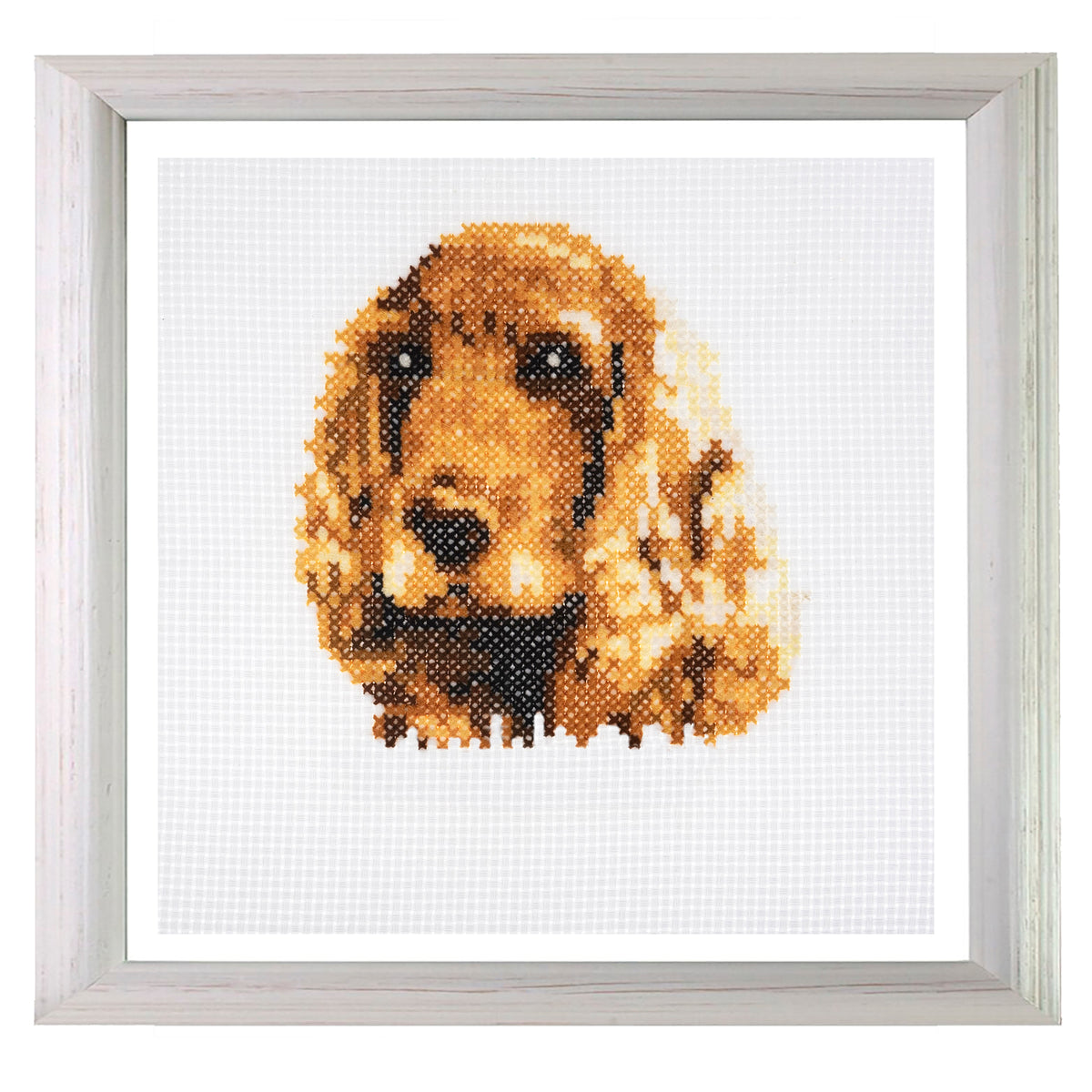 Trimits mini cross stitch kit showing a cocker spaniel