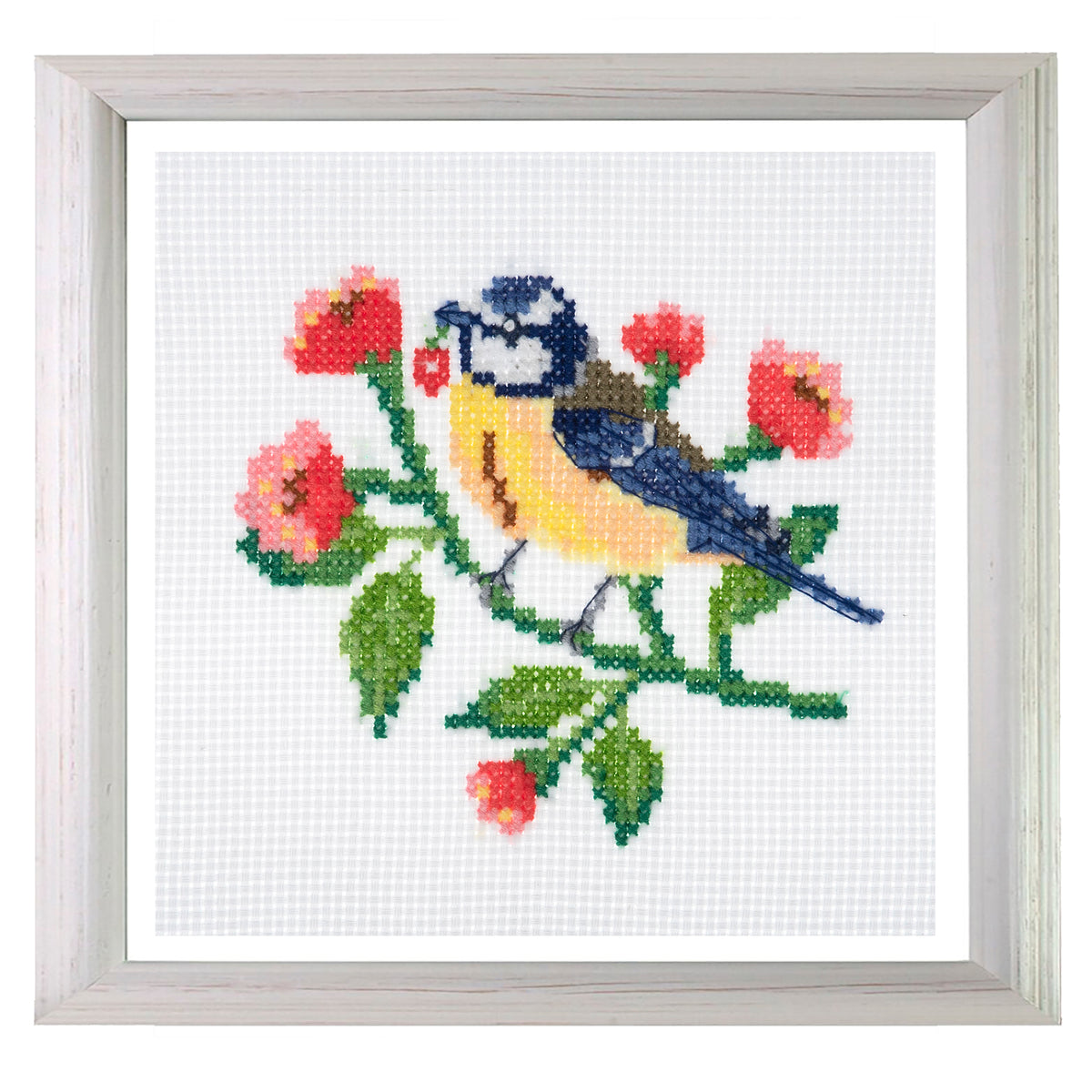 Trimits mini cross stitch kit showing a little bird