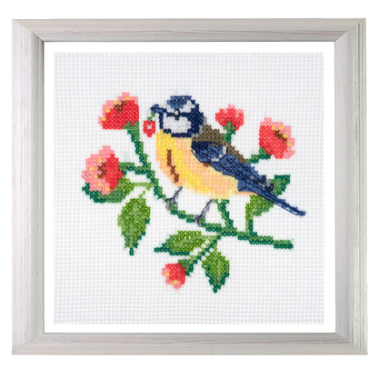 Trimits mini cross stitch kit showing a little bird