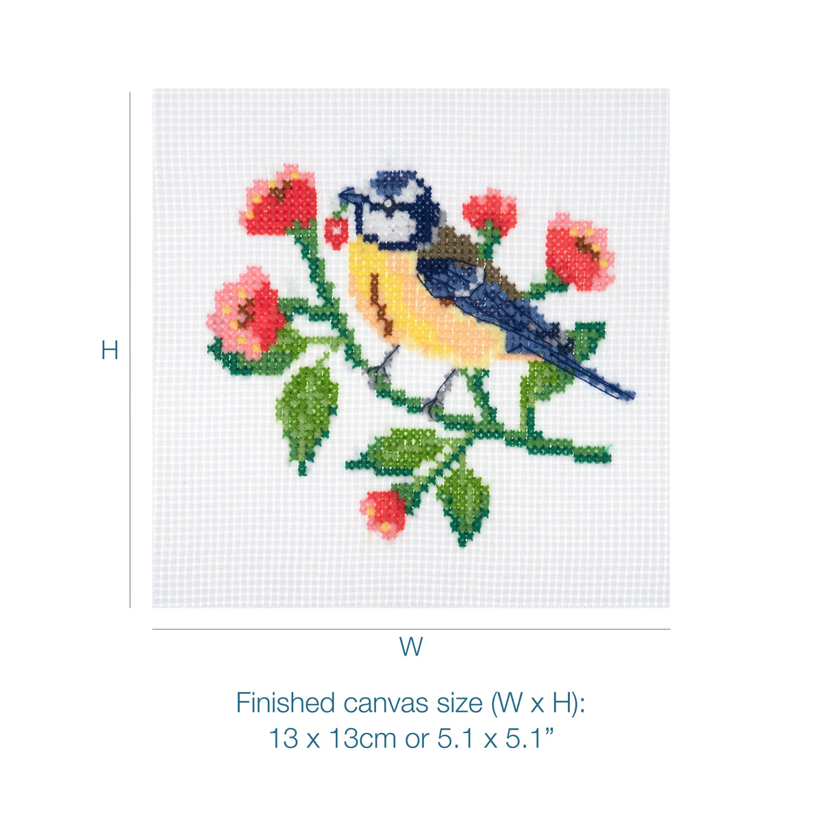 Trimits mini cross stitch kit showing a little bird