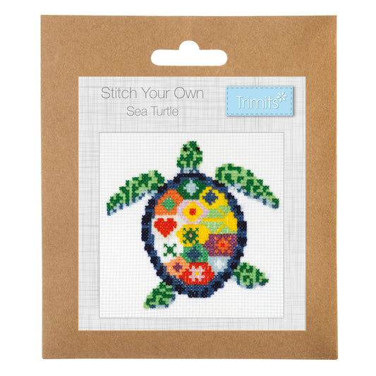 Trimits mini cross stitch kit showing a sea turtle