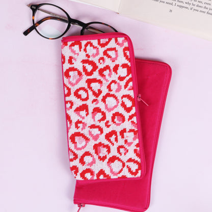 Finished love leopard half stitch glasses case