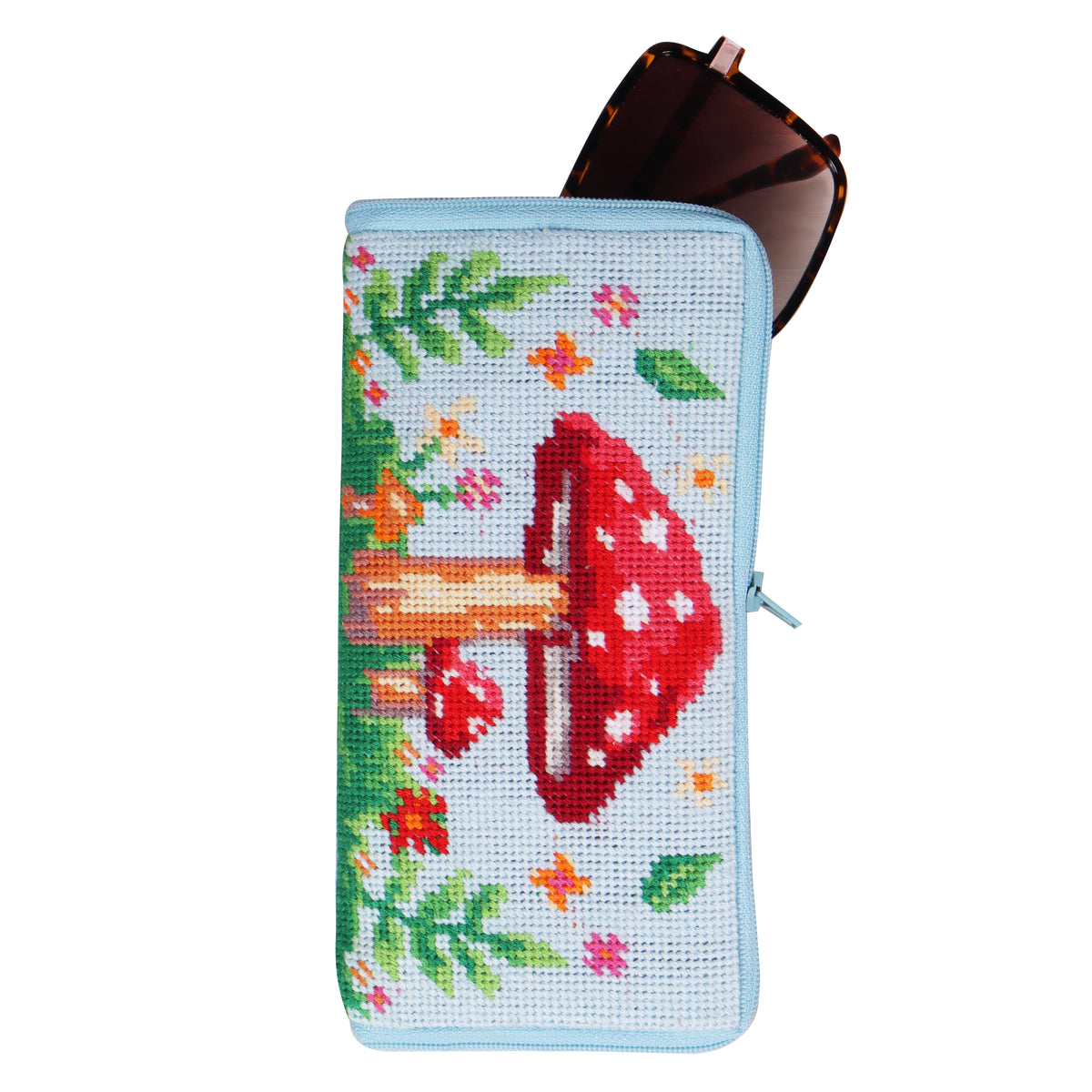 Finished toadstool half stitch glasses case