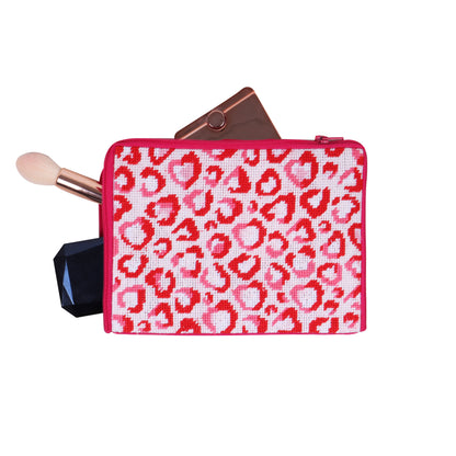 Finished love leopard half stitch make up pouch