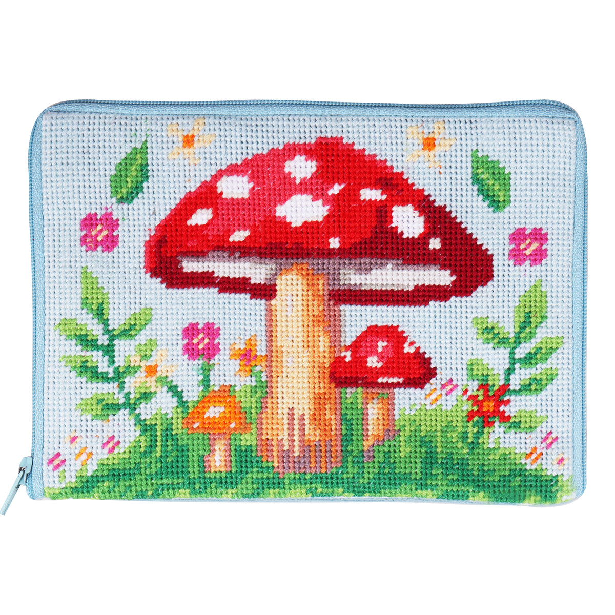 Finished toadstool half stitch make up pouch