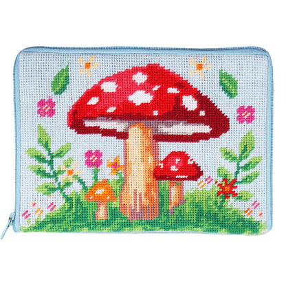 Finished toadstool half stitch make up pouch