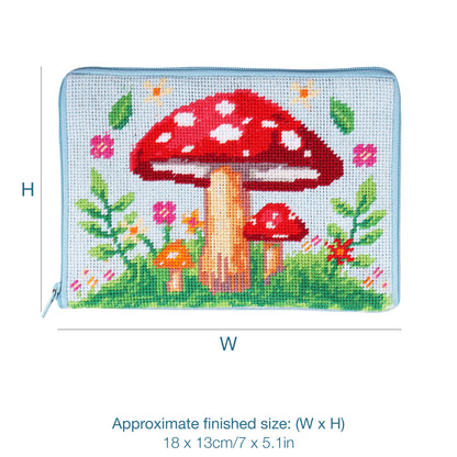 Finished toadstool half stitch make up pouch