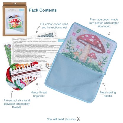 Finished toadstool half stitch make up pouch