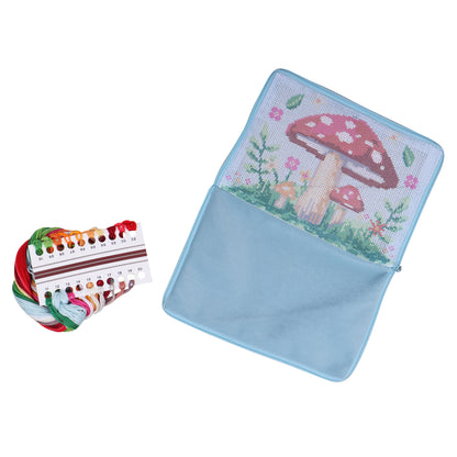 Finished toadstool half stitch make up pouch