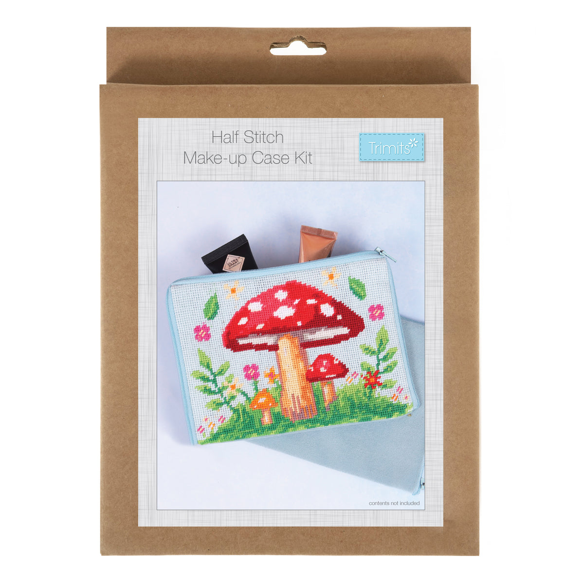 Finished toadstool half stitch make up pouch
