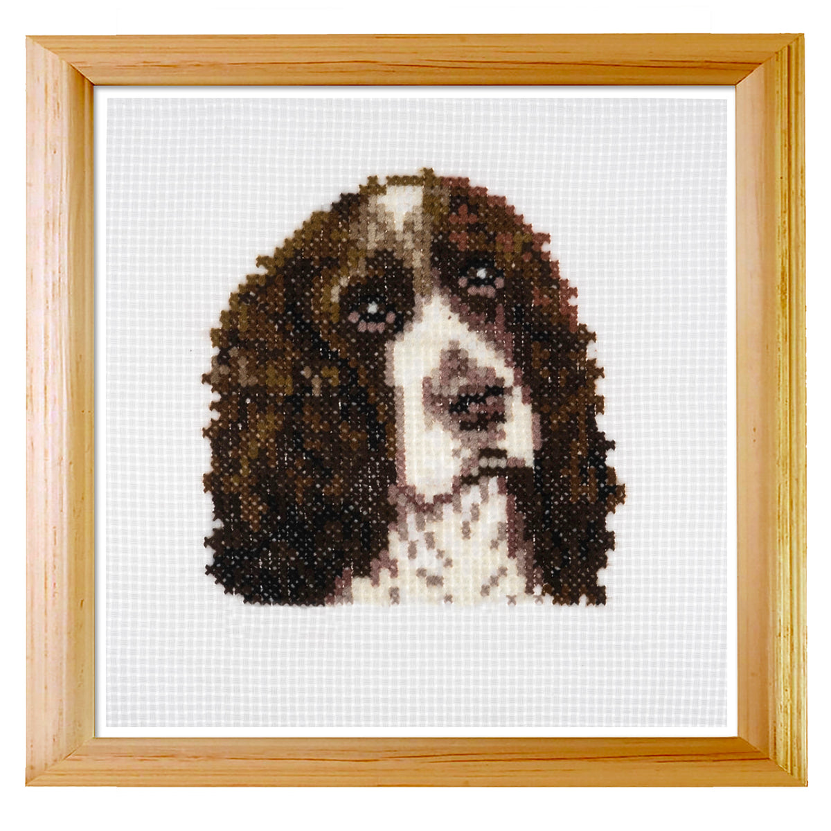 Trimits mini cross stitch kit showing a springer spaniel
