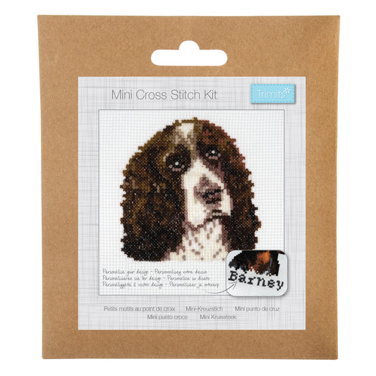 Trimits mini cross stitch kit showing a springer spaniel