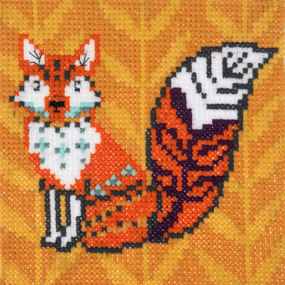 Trimits mini cross stitch kit showing a fox