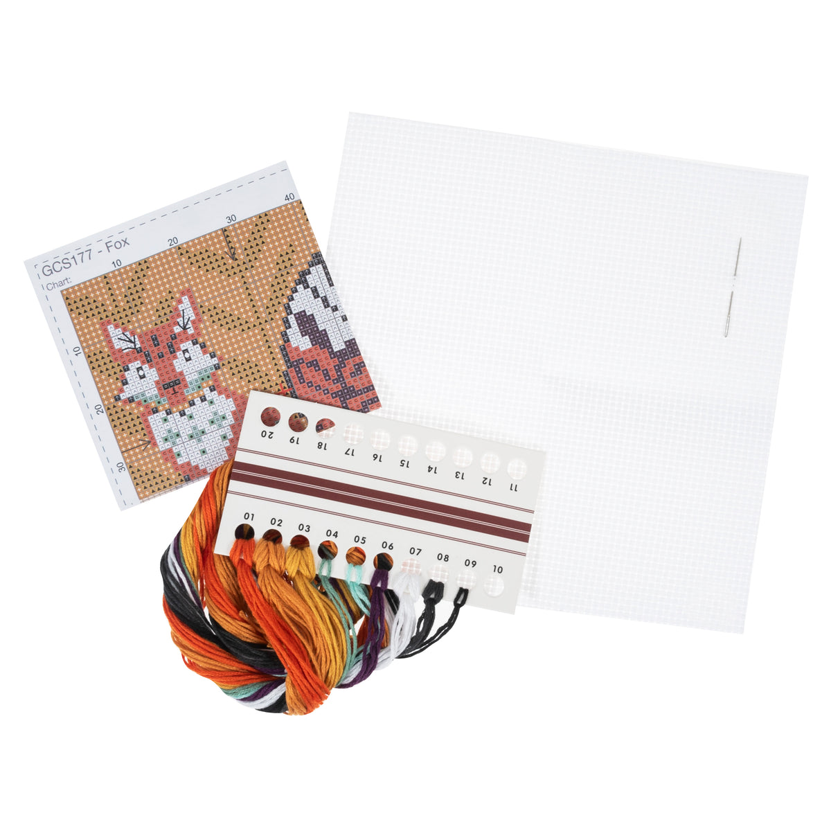 Trimits mini cross stitch kit showing a fox