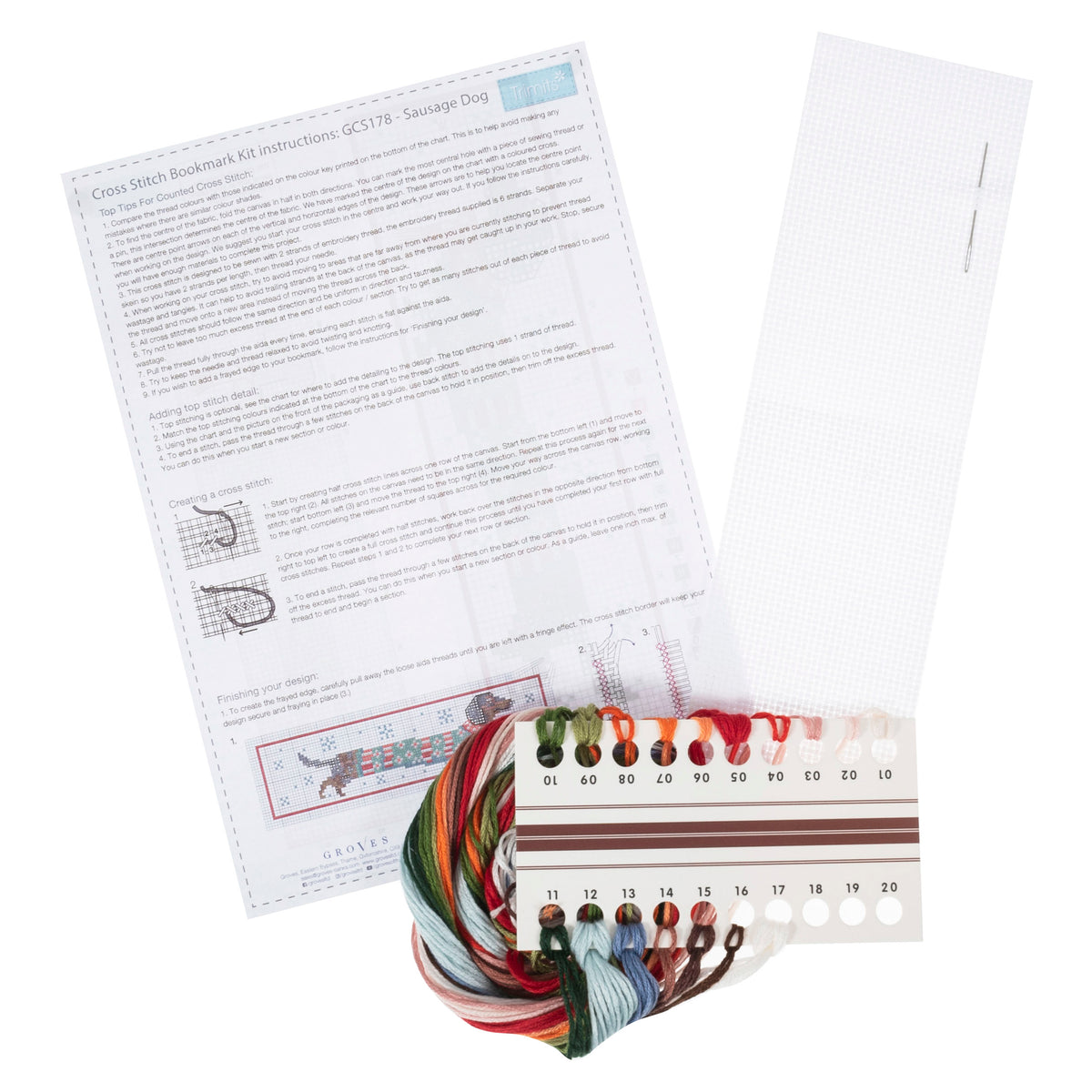 Trimits cross stitch bookmark kit showing a Silly Sausage design