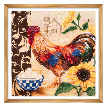 Finished country rooster counted cross stitch design