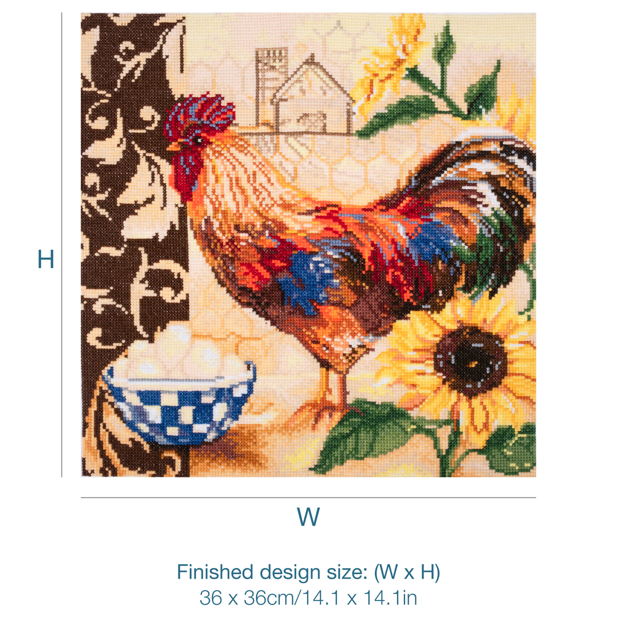 Finished country rooster counted cross stitch design