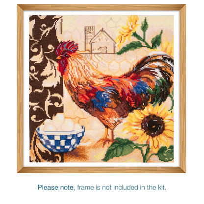 Finished country rooster counted cross stitch design