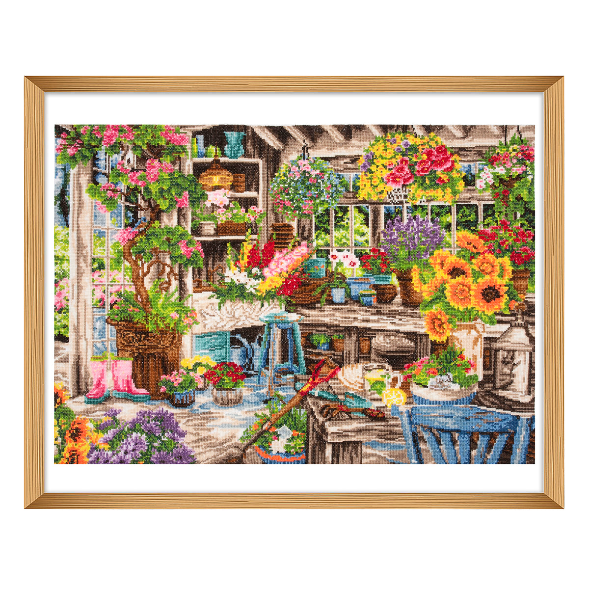 Finished gardener's paradise counted cross stitch design